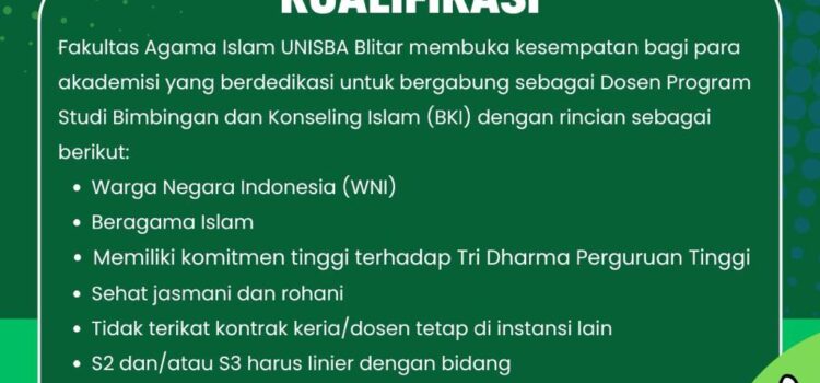 Pengumuman Lowongan Kerja Dosen FAI UNISBA Blitar Pengumuman Lowongan Kerja Dosen FAI UNISBA Blitar